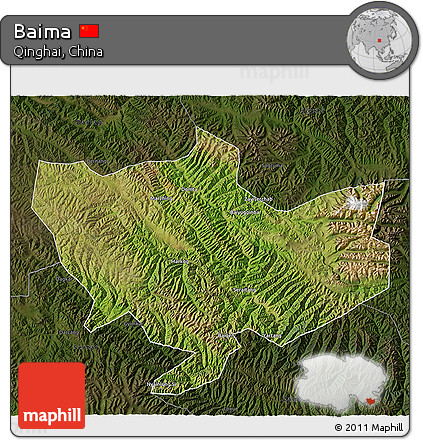 Satellite 3D Map of Baima, darken
