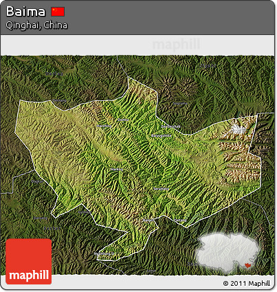 Satellite 3D Map of Baima, darken