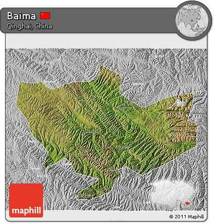 Satellite 3D Map of Baima, lighten, desaturated