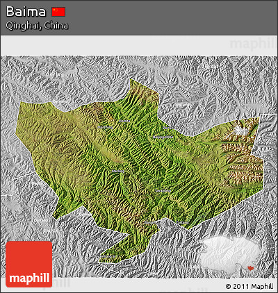 Satellite 3D Map of Baima, lighten, desaturated