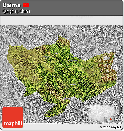Satellite 3D Map of Baima, lighten, desaturated