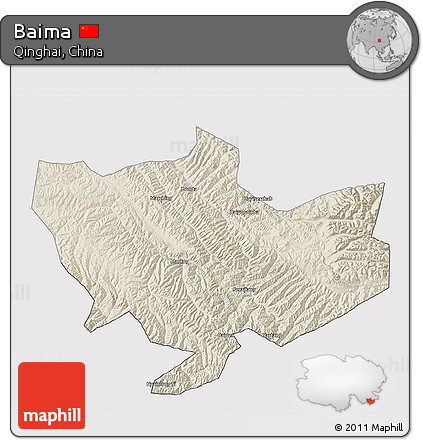 Shaded Relief 3D Map of Baima, cropped outside