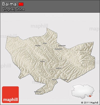 Shaded Relief 3D Map of Baima, cropped outside