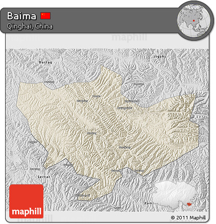 Shaded Relief 3D Map of Baima, desaturated