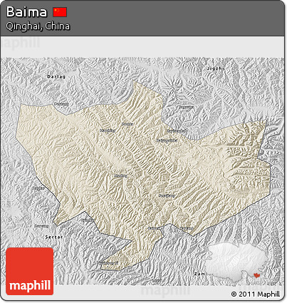 Shaded Relief 3D Map of Baima, desaturated