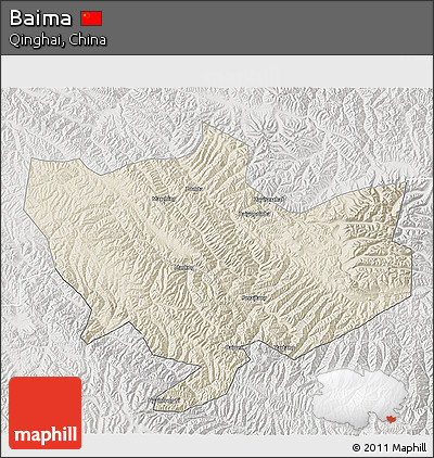 Shaded Relief 3D Map of Baima, lighten, semi-desaturated