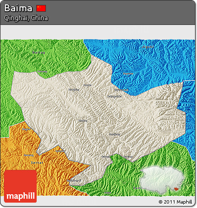 Shaded Relief 3D Map of Baima, political outside