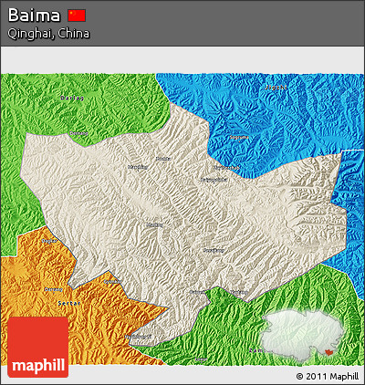 Shaded Relief 3D Map of Baima, political outside