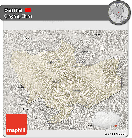 Shaded Relief 3D Map of Baima, semi-desaturated