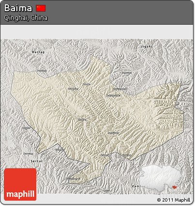Shaded Relief 3D Map of Baima, semi-desaturated