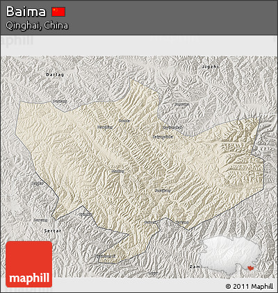 Shaded Relief 3D Map of Baima, semi-desaturated