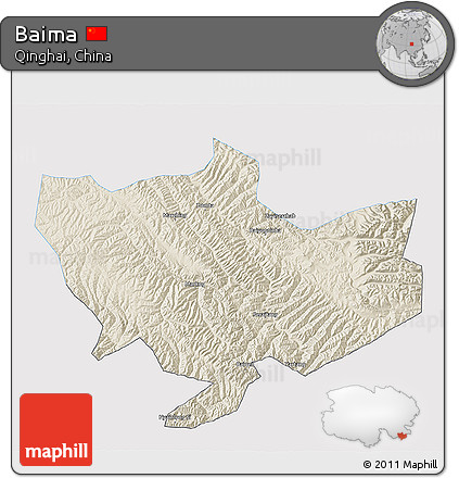 Shaded Relief 3D Map of Baima, single color outside