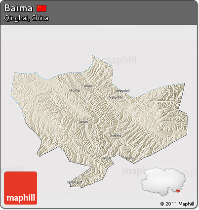 Shaded Relief 3D Map of Baima, single color outside