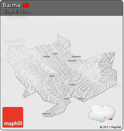 Silver Style 3D Map of Baima, single color outside