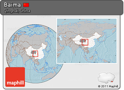 Gray Location Map of Baima, highlighted country, highlighted parent region, within the entire country, hill shading