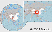 Gray Location Map of Baima, highlighted country, highlighted parent region, within the entire country, hill shading