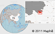 Gray Location Map of Baima, highlighted country, highlighted parent region, hill shading