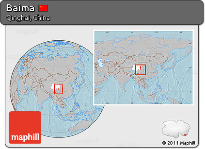 Gray Location Map of Baima, highlighted parent region, within the entire country, hill shading