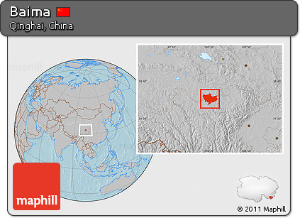 Gray Location Map of Baima, hill shading