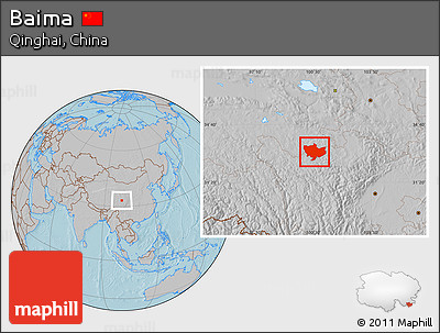 Gray Location Map of Baima, hill shading