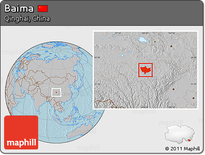 Gray Location Map of Baima, hill shading