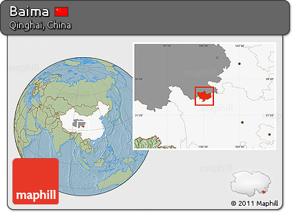 Savanna Style Location Map of Baima, highlighted country, highlighted parent region, hill shading