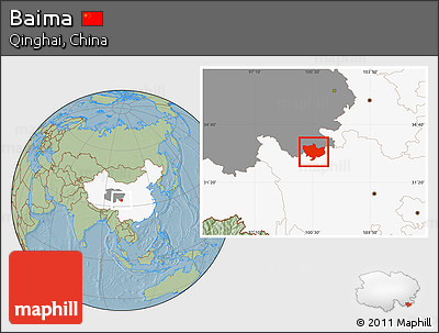 Savanna Style Location Map of Baima, highlighted country, highlighted parent region, hill shading