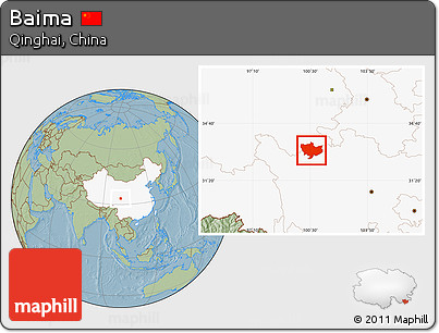 Savanna Style Location Map of Baima, highlighted country, hill shading