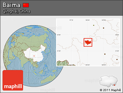 Savanna Style Location Map of Baima, highlighted country, hill shading