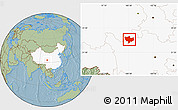Savanna Style Location Map of Baima, highlighted country, hill shading
