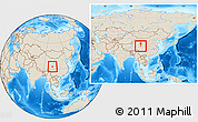 Shaded Relief Location Map of Baima, within the entire country