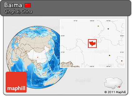 Shaded Relief Location Map of Baima, highlighted country