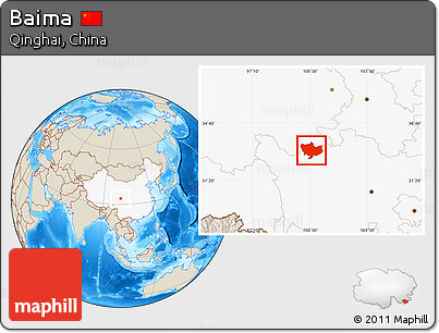 Shaded Relief Location Map of Baima, highlighted country