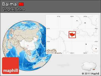 Shaded Relief Location Map of Baima, highlighted country