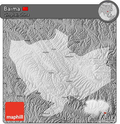 Physical Map of Baima, darken, desaturated