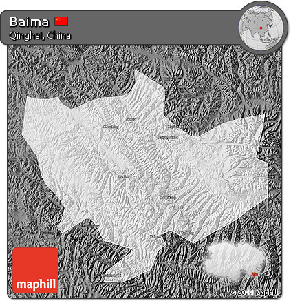 Physical Map of Baima, darken