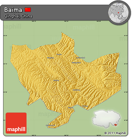 Savanna Style Map of Baima, single color outside