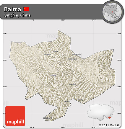 Shaded Relief Map of Baima, cropped outside