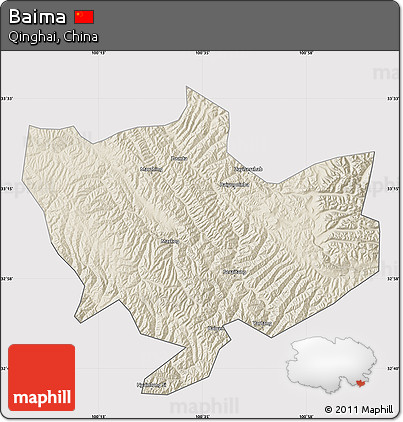 Shaded Relief Map of Baima, cropped outside