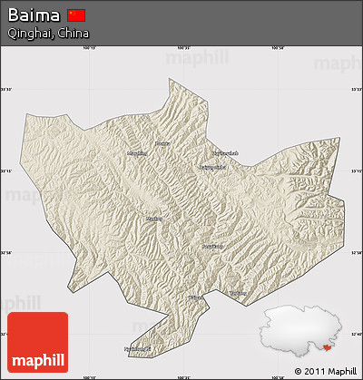 Shaded Relief Map of Baima, cropped outside