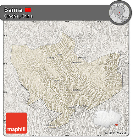 Shaded Relief Map of Baima, lighten