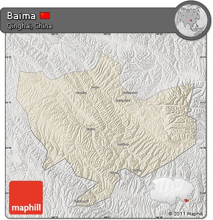 Shaded Relief Map of Baima, lighten, semi-desaturated
