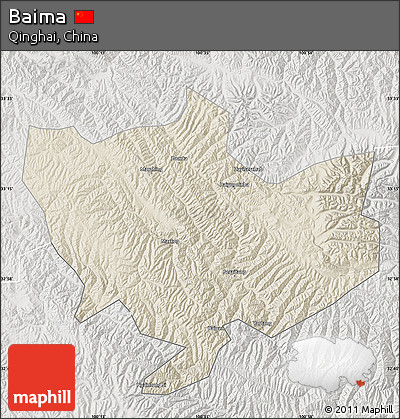 Shaded Relief Map of Baima, lighten, semi-desaturated