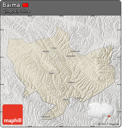Shaded Relief Map of Baima, lighten, semi-desaturated