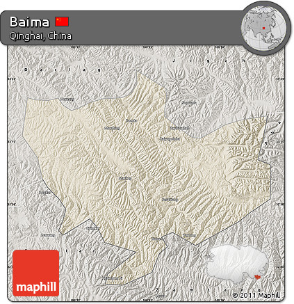 Shaded Relief Map of Baima, semi-desaturated
