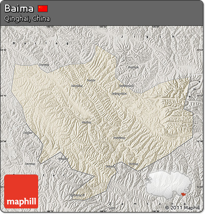 Shaded Relief Map of Baima, semi-desaturated