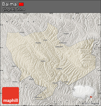 Shaded Relief Map of Baima, semi-desaturated