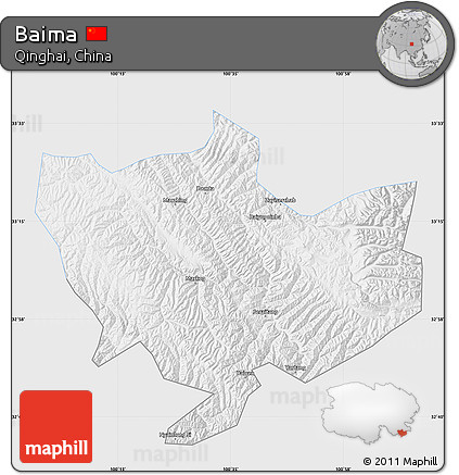 Silver Style Map of Baima, single color outside