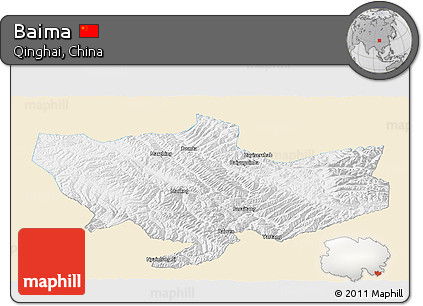 Classic Style Panoramic Map of Baima, single color outside