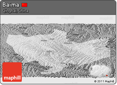 Physical Panoramic Map of Baima, darken, semi-desaturated
